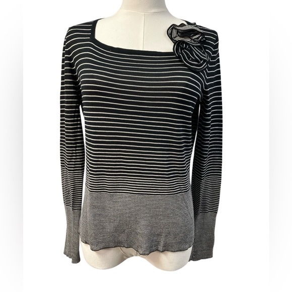 Belford for Saks Fifth Avenue 100% Silk Square Neck Long Sleeve Striped Blouse M - Picture 1 of 14